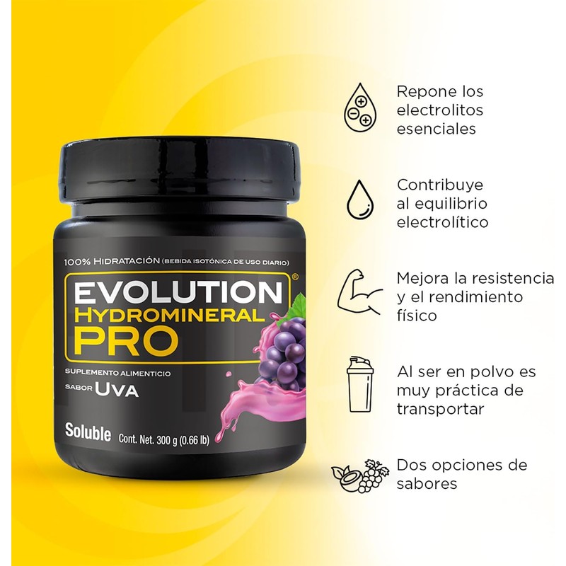 EVOLUTION, Electrolitos, Bebida Hidratante en Polvo, Hydromineral Pro, 5 Electrolitos,