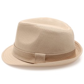Classic Trilby Short Brim 100% Cotton Twill Fedora Hat with Band(Khaki,SM)