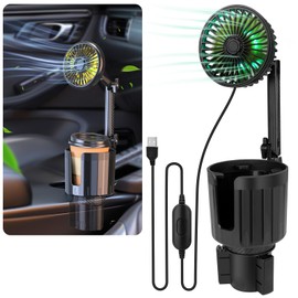 Car Fan, Car Fan Cup Holder with Colorful Lights, USB Portable Vehicle Cooling Air Fan for Car SUV, RV, Truck, 3 Speed, 360 Degree Rotatable, 4.13" USB Powered Electric Car Fans (Single Head)
