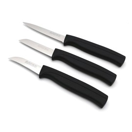 Paring Knife Set, MATTSTONE HILL Kitchen Knife Set - 4" Serrated Utility Knife, 3" Fruit and Vegetable Knife, 2.5" Peeling Knife, Premium Stainless Steel, Semi Soft Handle, Black