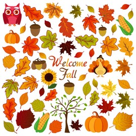 FRIDAY NIGHT Thanksgiving Fall Autumn Leaves Acorns Window Sticker Thanksgiving Decorations Reusable Autumn Party Supplies Double Side Printing(58 Pcs)
