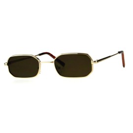 SA106 Mens Narrow Metal Rim Rectangular Hippie Pimp Sunglasses - Gold Brown