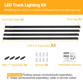 TuyuBEE 13FT H Track Lighting Rails H Type Track Rails Kit with End Caps and Live End Feed Connector, Compatible with Single Circuit H Style Track System, Black
