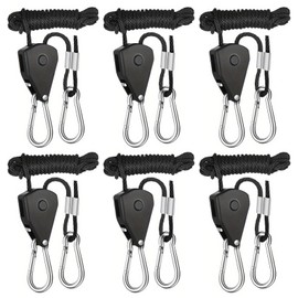 6 Pack Heavy Duty Ratchet Hangers, 1/8 Inch Adjustable Rope Metal Ratchet with Hook, 4 mm Cord Tent Guy Ropes, 2.4 m Guy Ropesfor Awning Grow Light RopeHangers for Plant Fan, Lift Lanyard LEDRope