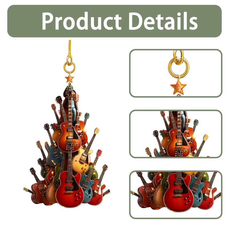 Christmas Decorations, 2Pcs Acrylic Guitar Christmas Tree Ornaments, Music Theme