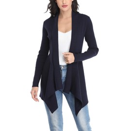 Dilgul Women Open Front Ribbed Drape Long Sleeve Cascading Cardigan Sweater (Blue, X-Small)