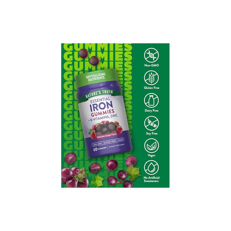 Iron Gummies | 60 Count | Vegan, Non-GMO & Gluten