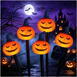 Decoraciones de Halloween Luces de Camino de Calabaza,5 Luces Calabaza 3D Impermeable con energía solar,Con Interruptor Automático,para Jardín, Patio,