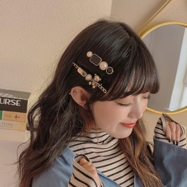 RICISUNG Hair Clip, 5-Piece Set, Stylish, Hair Clip, Pearl, Hair Accessories, Glitter Pin, Hair Accessories, Hair Ornament, Bangs, Hair Clip, Cute