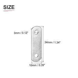 DTGN 10pcs 34x10mm Flat Straight Brace Plate for Furniture Repair Stainless Steel Brace Plate Silver Tone