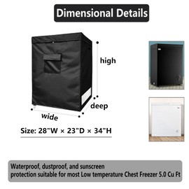 YANGSHILEI Chest Freezer Cover Deep Freezer Covers for Outside 5.0 Cubic Feet Freezer，Top with Zipper to Open Waterproof and UV protection Extend their Service Life (28"W×23"D×34"H)