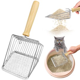 Huanmin Cat Litter Scoop, Cat Scoop for Cat Litter, 27.5 x 13 cm Cat Scoop, Hole Spacing 3 mm and 10 mm Cat Litter Scoops, Metal Cat Litter Scoop, for Cat Litter