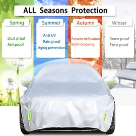 Konnfeir Half Car Cover with Cotton All Weather Car Body Cover for Sunshade Cover Snow Cover Waterproof Snowproof Universal (Fit SUV Length 174'' to 188'')