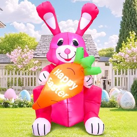 4FT Easter Inflatables Decoration Rabbit with Carrot,Built in LED Lights Easter Blow Up Yard Decoration for Holiday Party,Indoor,Outdoor,Garden,Yard Lawn Decor