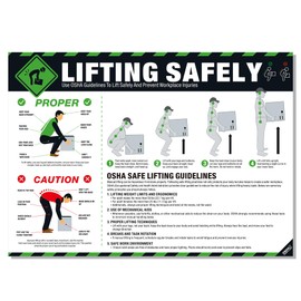 Lifting Safety Poster 18'' x 24'', OSHA OSHA Compliant Workplace Safety Guide for Proper Lifting, Prevent Back Strain & Injuries, Waterproof, Tear-Resistant Safe Manual Handling Sign Poster