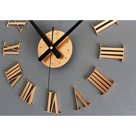 MilesDecor Luxury DIY 3D Wall Clock, Large & Frameless, Self- Adhesive Roman Numerals with Accurate Quartz Movement, Suitable for Home Décor, Living & Dining Room, Kitchen, Study Room, School (Gold)