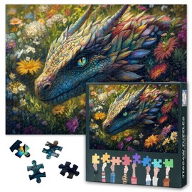 Jigsaw Puzzles 1000 Pieces for Adults Mythical Creatures Puzzle 1000 Pieces Dragons and Flowers Puzzle Teens Educational Toys Challenging Puzzles Suitable for Game Nights Size: 70x50cm