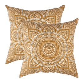TreeWool (Pack of 2 Mandala Accent Cushion Covers in 100% Cotton Fabric (45 x 45 cm / 18 x 18 Inches, Mustard)