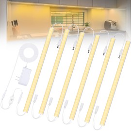 6PCS x 12 Inch Under Cabinet Lights Plug-in, Warm White 3000K Dimmable LED Under Cabinet Lighting, Under Counter Lights with Memory Function, LED Light Bars for Kitchen