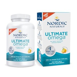Nordic Naturals Ultimate Omega SoftGels – Suplemento concentrado de aceite de pescado Omega-3 con más DHA y EPA, apoya la salud del corazón, el desarrollo cerebral y el bienestar general, sabor a limón sin arándanos, 210 Count