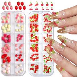 2Boxes 3D Red Cherry Nail Charms Flatback Resin Strawberry Nail Rhinestones Nail Gems Colorful Cherry Nail Diamonds Mixed Sizes Summer Fruit Nails Supplies for Women Manicure Decor DIY Craft Jewelry