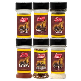 Lieber's Spice Set, Complete New Home Starter Seasoning Kit, 6 Piece Spices Gift Set Featuring Garlic Powder, Onion Powder, Black Pepper, White Pepper, Crushed Red Pepper, Paprika -Kosher, Made in USA