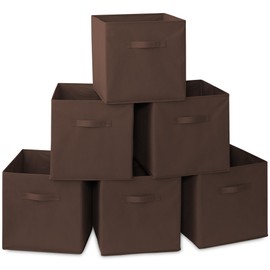 Casafield Set of 6 Collapsible Fabric Cube Storage Bins, Brown - 13" Foldable Cloth Baskets for Shelves, Cubby Organizers & More