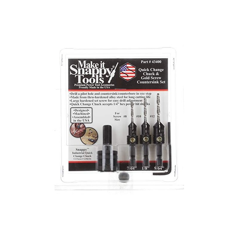 Snappy Tools Quick Change Chuck & 3 Piece Countersink Set