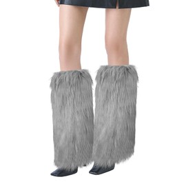 XEPST Faux Fur Fuzzy Leg Warmers Furry Boot Covers for Women, Women's Fur Leg Warmers Warm Fuzzy Boot Cuff Boot Sleeves for Party Costumes, Gray