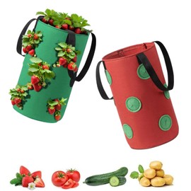2-Pack Hanging Strawberry Grow Bags: Durable Planter Bags for Strawberries, Tomatoes & Herbs with Handles and Drainage Holes for Easy Gardening
