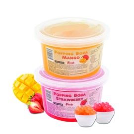 Fanale Popping Boba Pearls for Bubble Tea - 2 lb (1 lb X 2) | Strawberry Mango | Bursting Boba Pearls Bubble 450g X 2 | Fruit Juice Flavor for Shakes, Dessert, Smoothie | FPB001/002-SP450