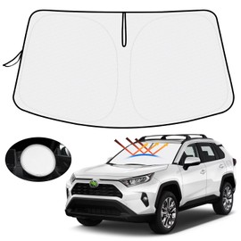 Mozan Car Windshield Sun Shade with Steering Wheel Cover, for Toyota RAV4 60 Series and 50 Series, UV Protection, Sun Blocker, Heat Insulation, Foldable, Steering Wheel Shade, Storage Bag Included