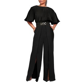 knowfashionstyle Elegant Jumpsuit For Women Dressy Casual Plus Size Wide Leg Pants Formal Jumpsuit Party One Piece Outfits Black L