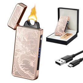 SKRFIRE Electric Rechargeable USB Plasma Arc Lighters High Power Flame Windproof Lighter Torch Unique Dragon Lighter with Gift Box for Birthday, Gift for Men, Women(Gold Dragon)