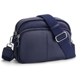 befen Crossbody Bag Women's Leather Real Wide Strap, Small Shoulder Bag Women, Small Bag Women for Daily Work, Shopping, Travel, Medium Navy Blue