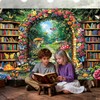 Fairy Library Backdrop,Magic Bookshelf Garden Reading Theme Party Banner,Enchanted Forest