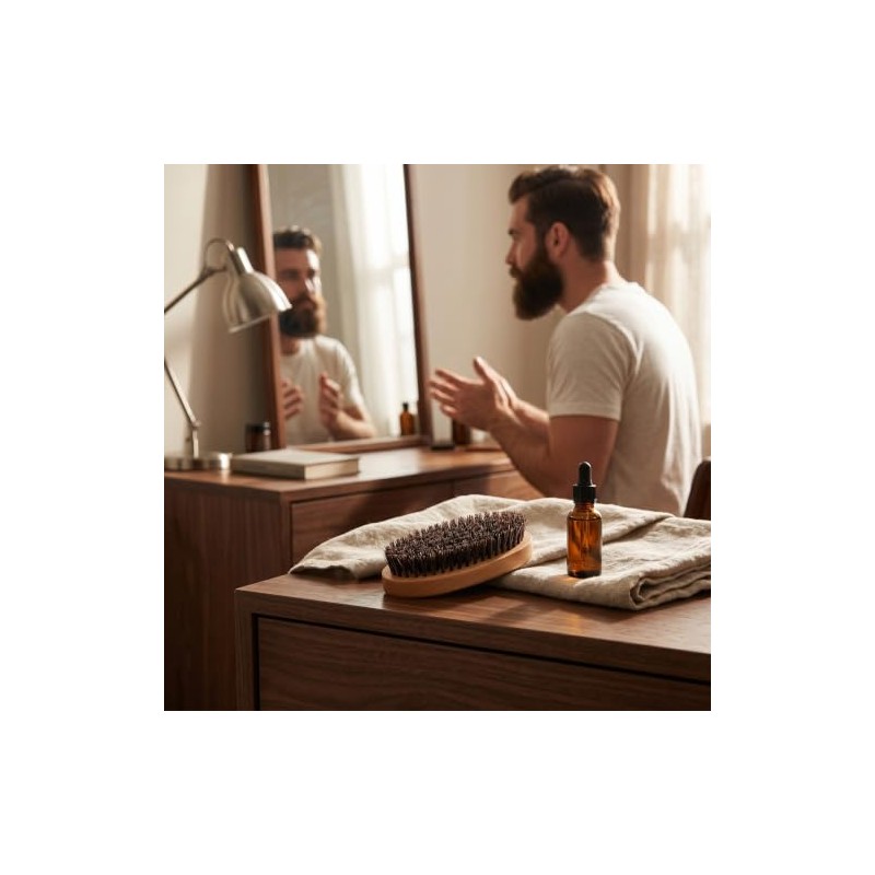 Cepillo Barba Cerdas Naturales Jabalí, Mango Madera Estilo Militar Portátil