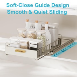 Under Sink Organizer,Pull out Cabinet Organizer, Heavy Duty Slide out Pantry Shelves Drawer Storage, Sturdy Metal Bathroom Storage with Wooden Handle for Kitchen, Bathroom,Home 1 Pack Grey