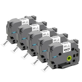 5x Compatible with Brother P-Touch Tapes 24 mm TZe-251 TZ-251 Ub-251 Label Tape for P-Touch Brother Label Maker PT-D600 E550W P700 P750W P710BT H500 E500, Black on White Label Tapes