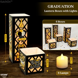 KatchOn, Black and Gold Graduation Centerpieces with LED Lantern - Pack of 6 | Grad Party Table Centerpieces, Light Up Lanterns | Grad Table Centerpieces | Graduation Decorations 2025