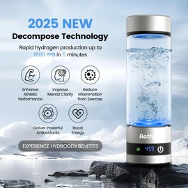 Aothey Hydrogen Water Bottle - Upgraded 1600ppb Portable Hydrogen Water Ionizer Machine, Rechargeable Gift Health Cup for Home, Office (Silver)