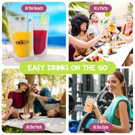 Frozip 100pcs 16oz Drink Pouches for Adults - Drink Pouches with Straws x100 & Funnel - Resealable Smoothie Pouches & Clear Juice Pouches for Adults - Drink Bag Plastic Pouches for Drinks with Straws