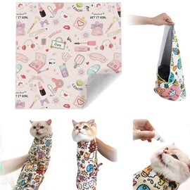 Cat Grooming Wrap, Cat Swaddle Wrap, Cat Burrito Wrap for Nail Trimming, Velcro Fabric Wrap for Cats, Self-Adherent Soft Cat Nail Trimming Restraint (Color: 2#, Size:L)