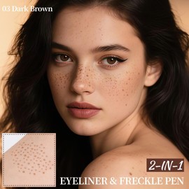 Prreal Eyeliner Freckles Pen,2 in 1 Freckle Stamp and Black Liquid Eyeliner,Natural Lifelike fake Freckle,Sunkissed Makeup Pen Waterproof,Long-lasting,03