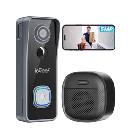 ieGeek 5MP Doorbell Camera Wireless No Subscription- Video Doorbell Wireless with Chime, Doorbell with Camera, Voice Changer, 2-Way Audio, PIR Motion Detection, 2.4Ghz WiFi, Compatible with Alexa