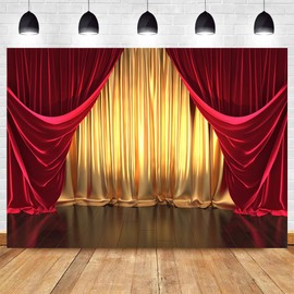 CGXINS Rendering Theater Stage Themed Photography Backdrop Golden Red Curtain Party Photo Background Magic Show Carnival Singing Birthday Party Backdrops for Photoshoot 7X5FT