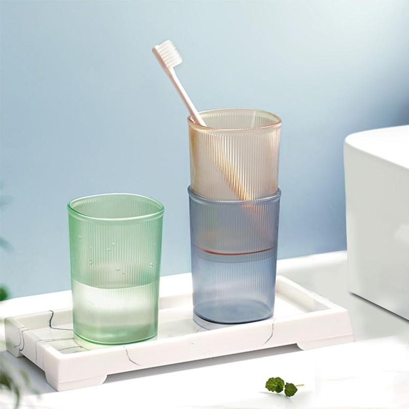 3 Pack Bathroom Tumbler Unbreakable Toothbrush Cups, Plastic Toothbrush Holder,