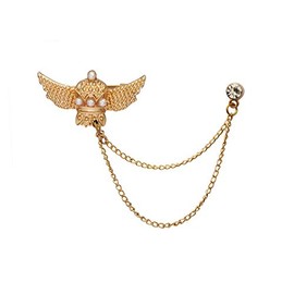 Knighthood Men's Gold Old Plane Spaceship with Imitation Pearl Detailing Hanging Chain Crystal Lapel Pin Brooch, Metal