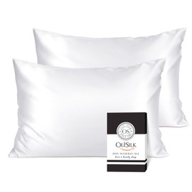 OLESILK 100% Mulberry Silk Pillow Cases Queen Size 2 Pack for Hair and Skin, Real Pure 19 Momme Mulberry Silk Pillowcases with Hidden Zipper - White, 20''×30''