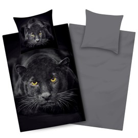 Aminata kids Microfibre Bed Linen Boys 135 x 200 cm - Reversible Bed Linen with Zip - Black Panther Motif - Non-Iron - Beneficial for Allergy Sufferers - Black